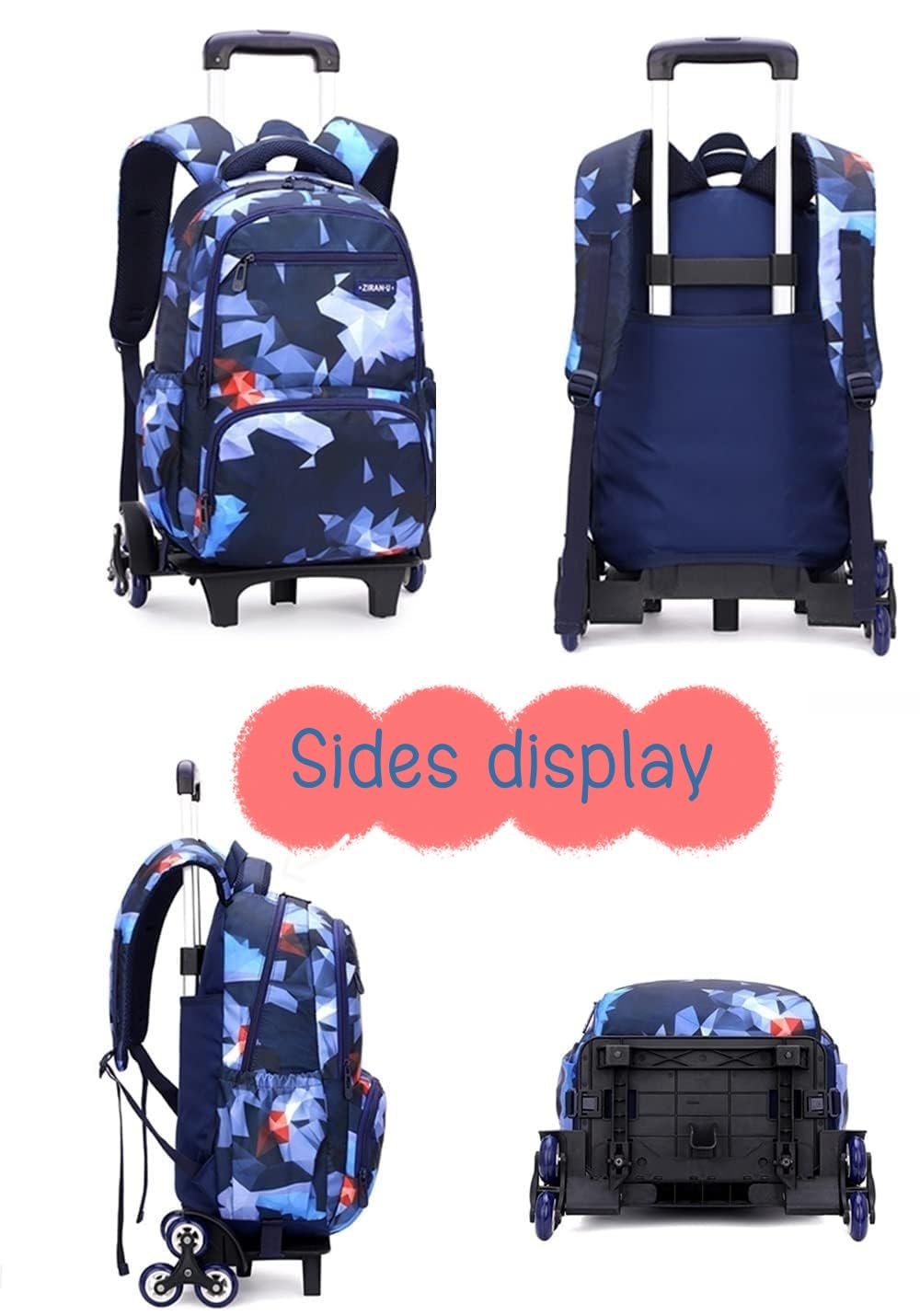 ETAISHOW Galaxy Rolling Backpack for Boys Girls Backpack with Wheels for Elementary School Kids Wheeled Bookbag Blue Black