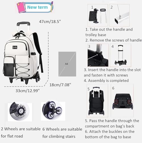ETAISHOW Rolling Backpack for Boys with Wheels Roller Backpack Wheeled School Bag for Teen Boys Black