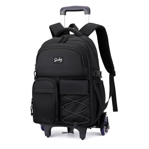 ETAISHOW Rolling Backpack for Boys with Wheels Roller Backpack Wheeled School Bag for Teen Boys Black
