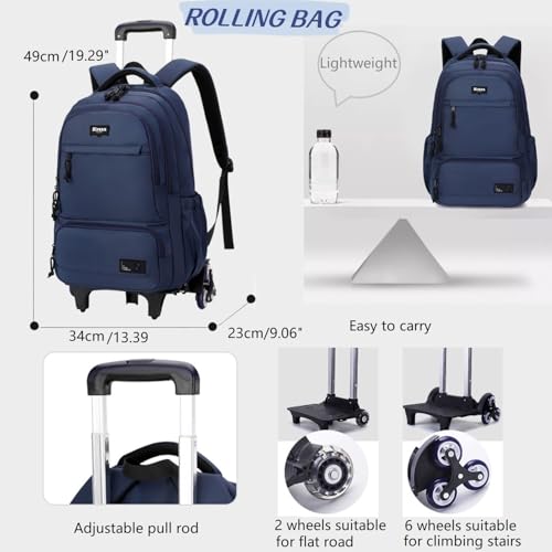 ETAISHOW Rolling Backpack for Boys with Wheels Roller Backpack Wheeled School Bag for Teen Boys Black