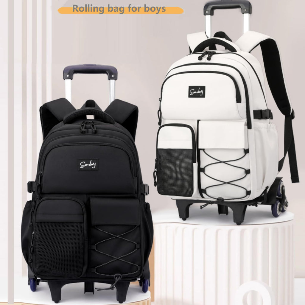 ETAISHOW Rolling Backpack for Boys with Wheels Roller Backpack Wheeled School Bag for Teen Boys White