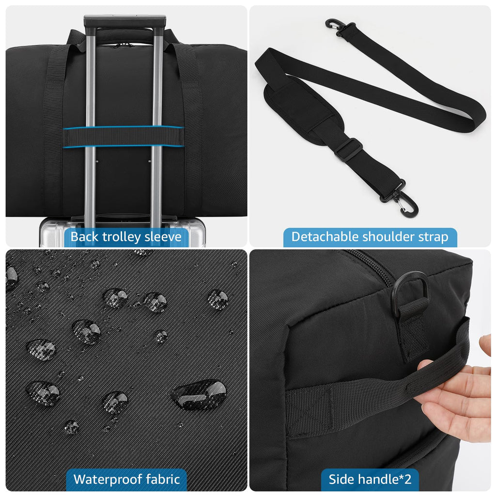 ETRONIK Carry On Luggage 22x14x9 Airline Approved, 45L Waterproof Gym Bag for Men Women, Lightweight Carry on Travel Duffel Bags with Shoe Compartment, Weekender Overnight Duffle Bag for Travel, Black