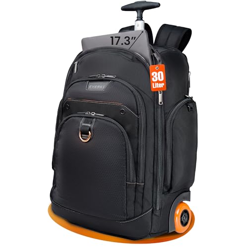 EVERKI Atlas Wheeled 2 Rolling Backpack, 30L 13 To 17.3-Inch Laptops Travel Backpack with Wheels for Professional, RFID-Blocking Pocket, Book Bag with Wheels, Business Travel. Quick-access Pockets