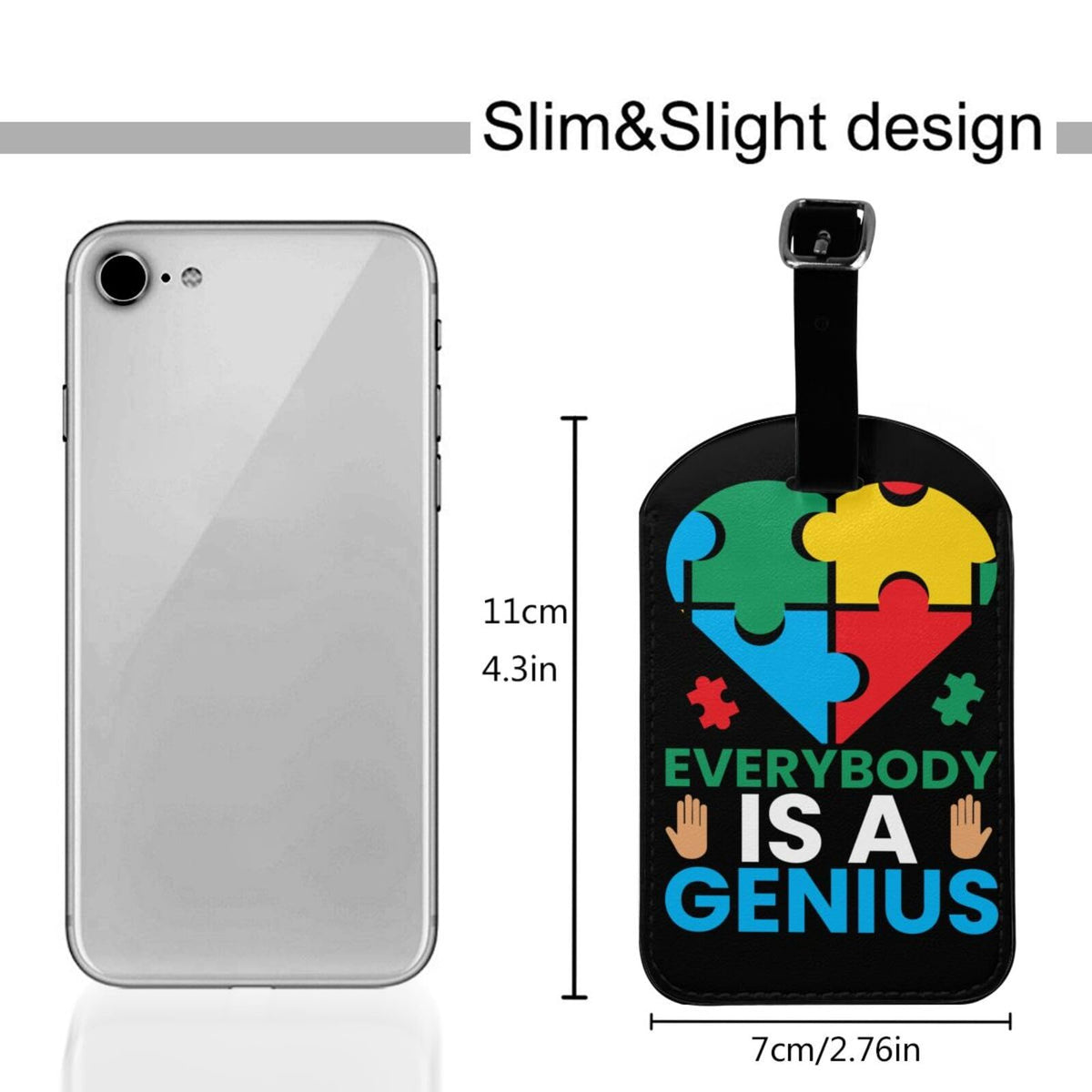 Everybody is A Genius Luggage Tags for Suitcases PU Leahter Luggage Tag with Privacy Protection Bag Tags Cute Women Men Travel Bag Luggage Accessories