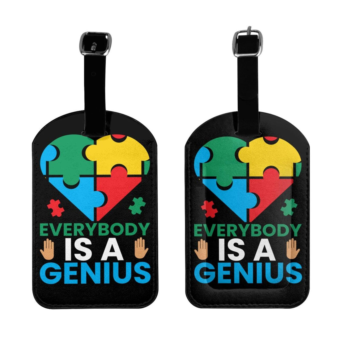Everybody is A Genius Luggage Tags for Suitcases PU Leahter Luggage Tag with Privacy Protection Bag Tags Cute Women Men Travel Bag Luggage Accessories