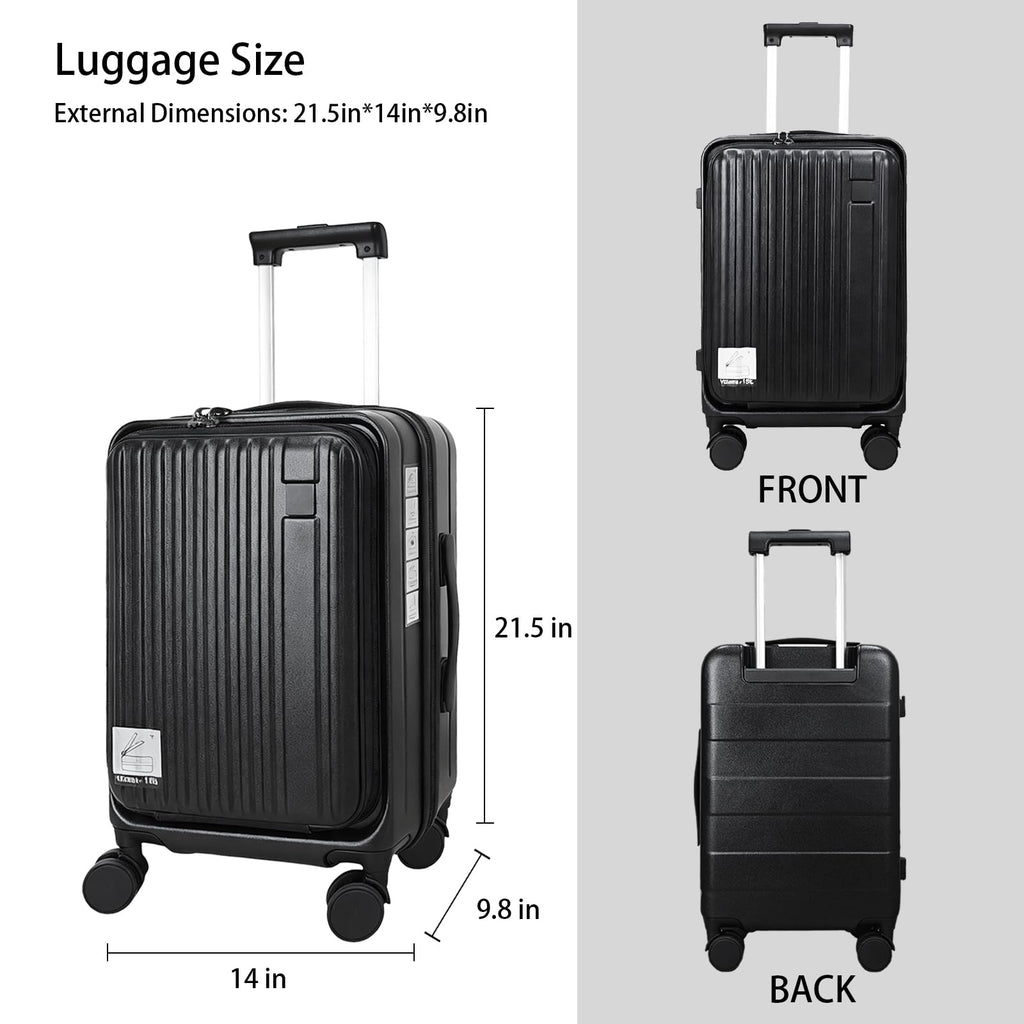 Expandable Top Opening 20 Inch Carry On Luggage with Laptop Compartment – Polycarbonate Hard Shell Suitcase, TSA Lock & Spinner Wheels (Black)