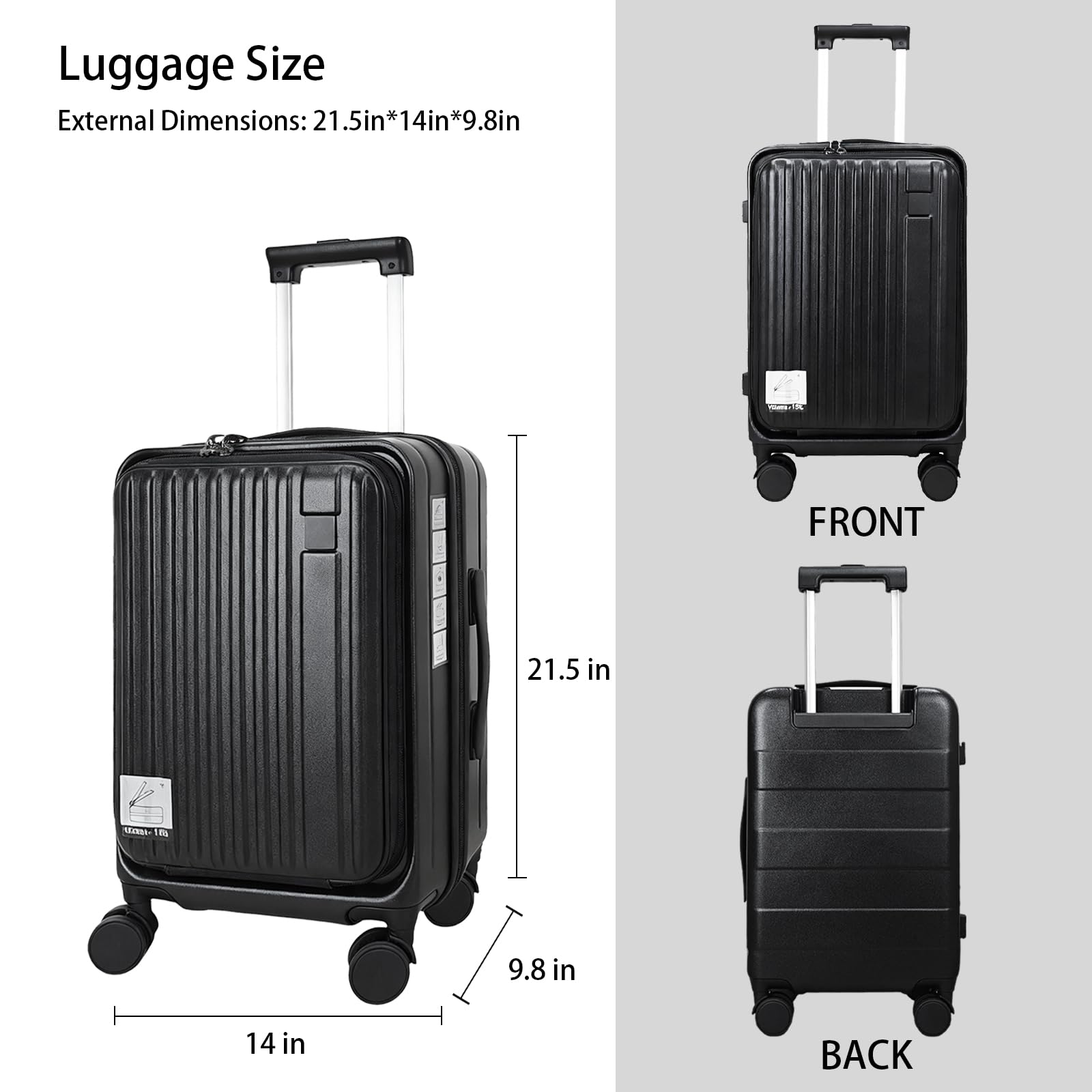 Expandable Top Opening 20 Inch Carry On Luggage with Laptop Compartment – Polycarbonate Hard Shell Suitcase, TSA Lock & Spinner Wheels (Black)