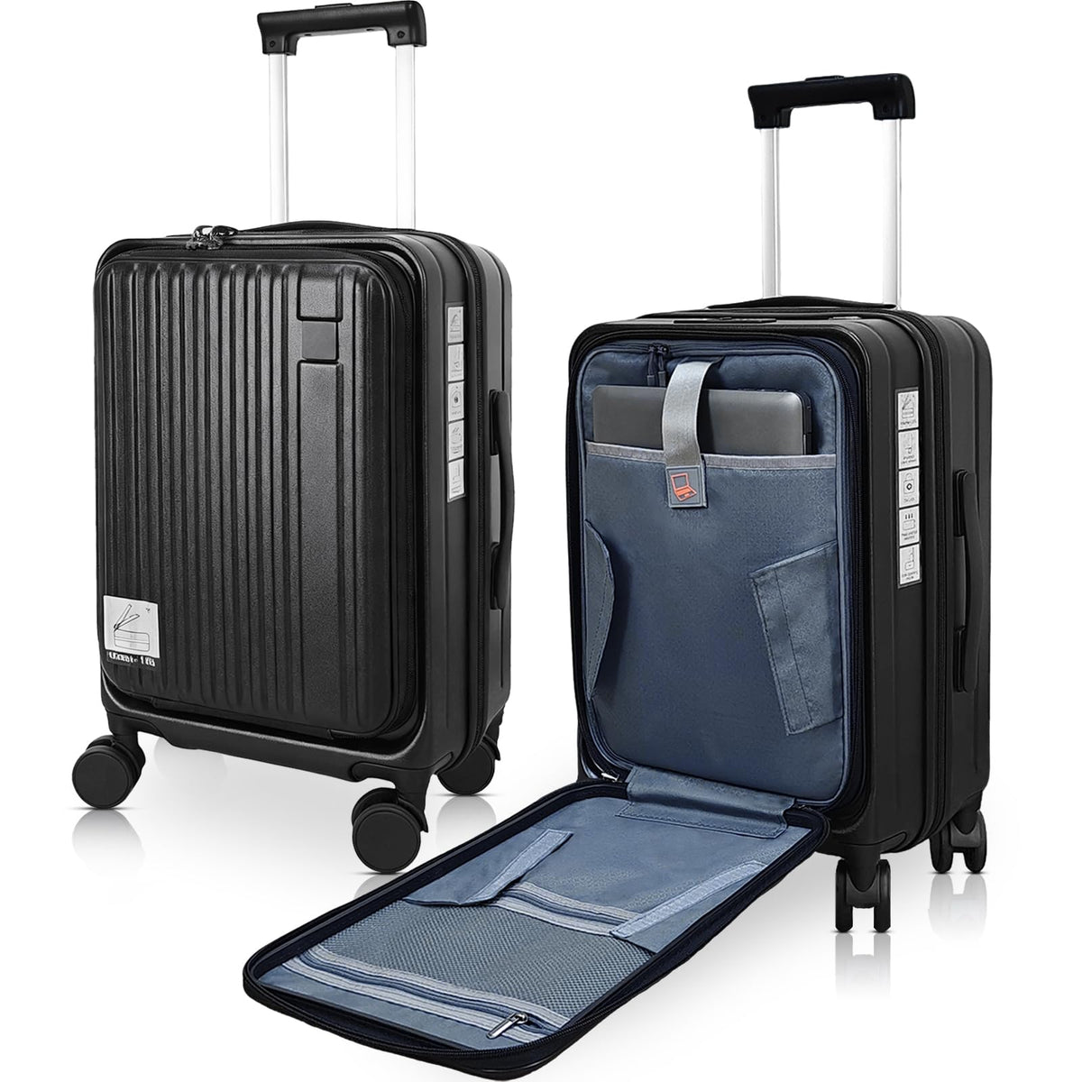 Expandable Top Opening 20 Inch Carry On Luggage with Laptop Compartment – Polycarbonate Hard Shell Suitcase, TSA Lock & Spinner Wheels (Black)