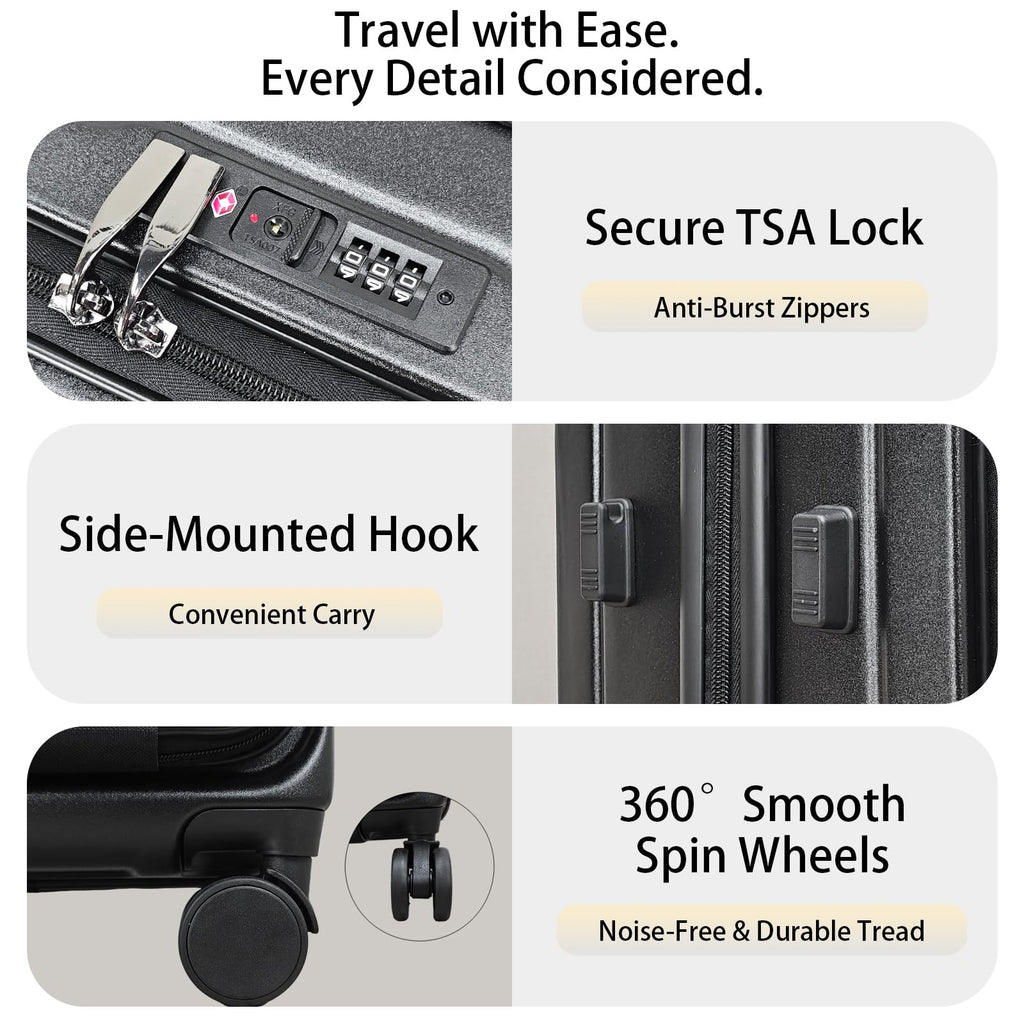 Expandable Top Opening 20 Inch Carry On Luggage with Laptop Compartment – Polycarbonate Hard Shell Suitcase, TSA Lock & Spinner Wheels (Black)