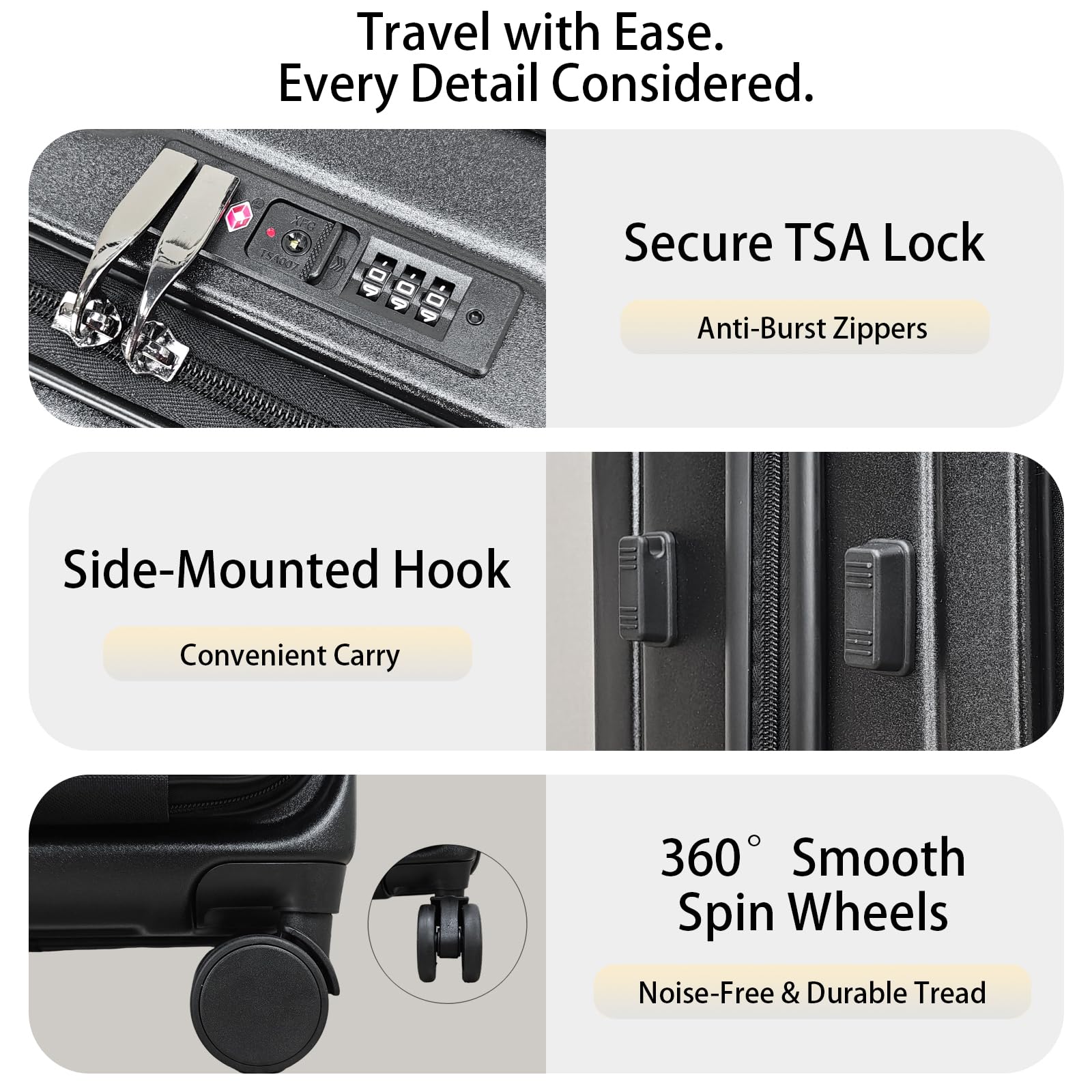 Expandable Top Opening 20 Inch Carry On Luggage with Laptop Compartment – Polycarbonate Hard Shell Suitcase, TSA Lock & Spinner Wheels (Black)