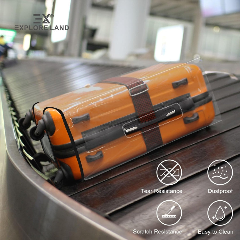 Explore Land Clear Luggage Cover Tough Protector Fits for 22 Inches Suitcase for Travel Airplane (PVC, S/M)