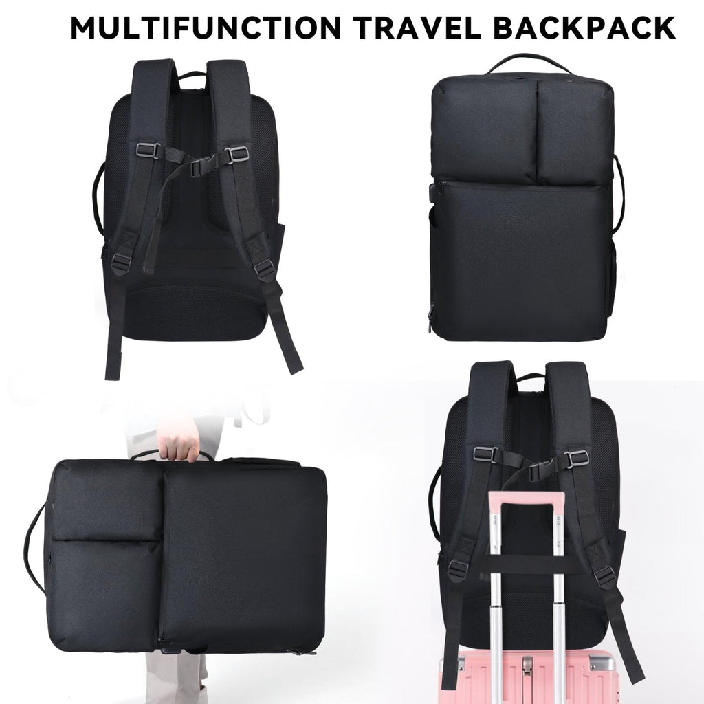 Extra Large 50L Travel Backpack Carry On Flight Approved, Luggage Backpack with Shoes Pouch, Suitcase Backpacks With 3 Packing Cubes, Personal Item Travel Bag, Black