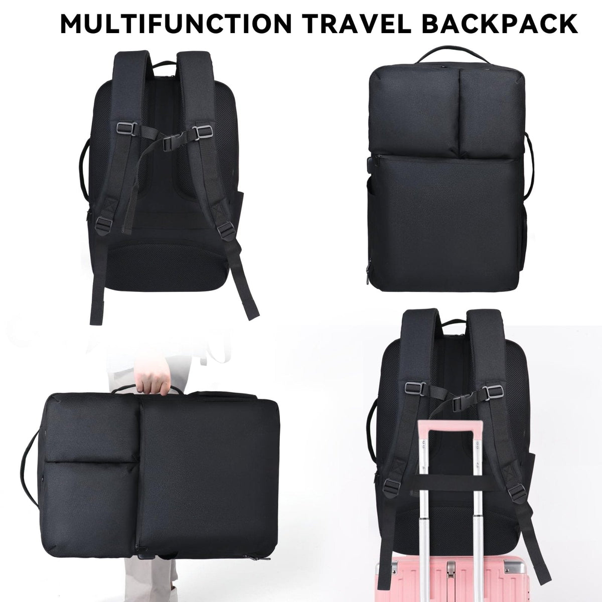 Extra Large 50L Travel Backpack Carry On Flight Approved, Luggage Backpack with Shoes Pouch, Suitcase Backpacks With 3 Packing Cubes, Personal Item Travel Bag, Black