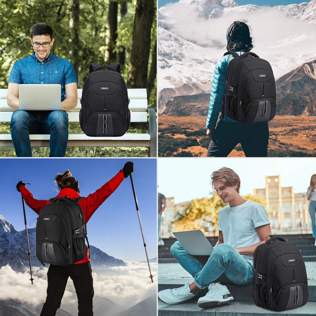 Extra Large Backpack for Men 50L,Water Resistant 17.3 inch Travel Laptop Backpack with USB Charging Port,TSA Friendly Big Business Anti Theft Computer Bag Work College School Bookbags Gifts,Black