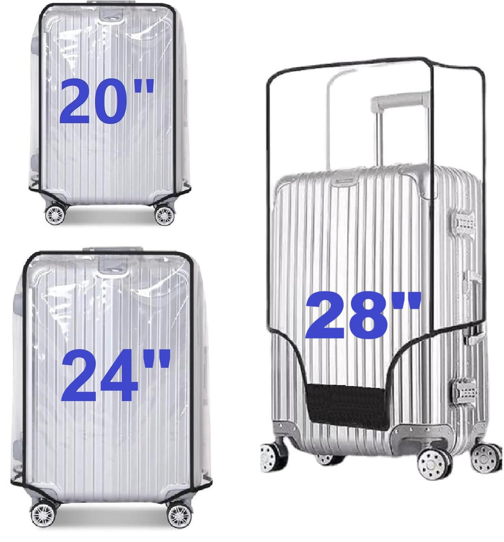 FABULWAY Clear PVC Luggage Cover Protectors - Transparent Waterproof Suitcase Sleeve for 20"+24"+28" Wheeled Suitcases (3PCS)