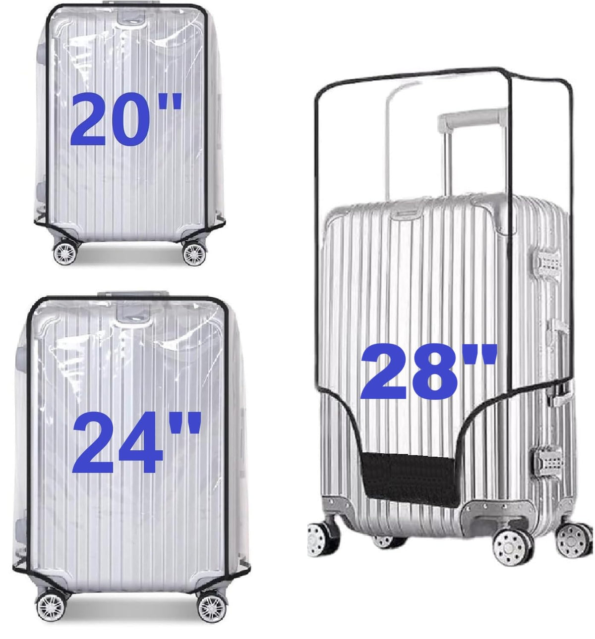 FABULWAY Clear PVC Luggage Cover Protectors - Transparent Waterproof Suitcase Sleeve for 20"+24"+28" Wheeled Suitcases (3PCS)