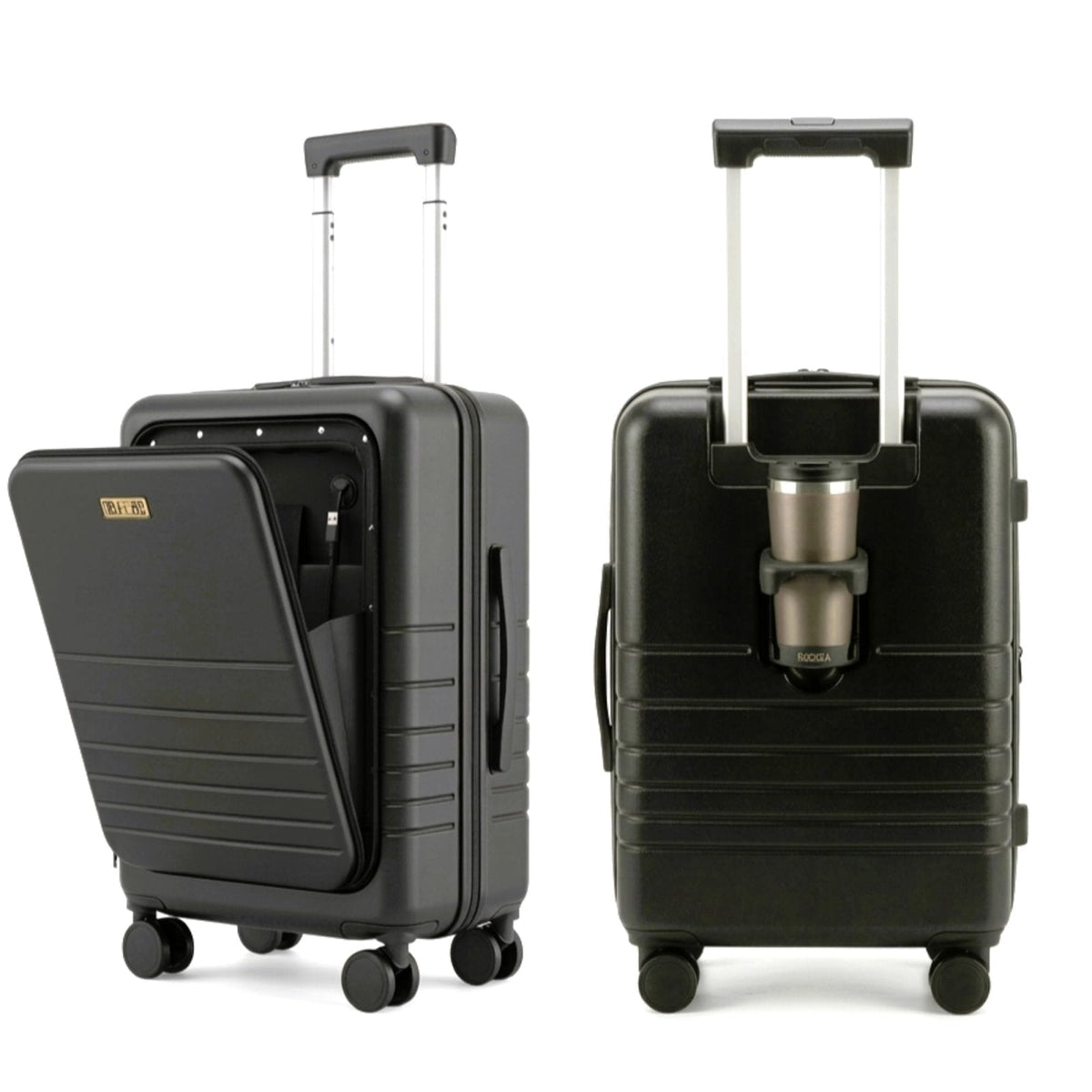 Fagoza 20 Inch Hardside Carry on Luggage with Spinner Wheels, 22x14x9 Airline Approved Carry on Luggage with Front Pocket, TSA Lock, USB Charging Port, Black