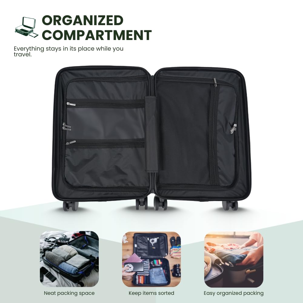 Fagoza 20 Inch Hardside Carry on Luggage with Spinner Wheels, 22x14x9 Airline Approved Carry on Luggage with Front Pocket, TSA Lock, USB Charging Port, Black