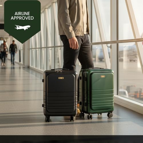 Fagoza 20 Inch Hardside Carry on Luggage with Spinner Wheels, 22x14x9 Airline Approved Carry on Luggage with Front Pocket, TSA Lock, USB Charging Port, Black