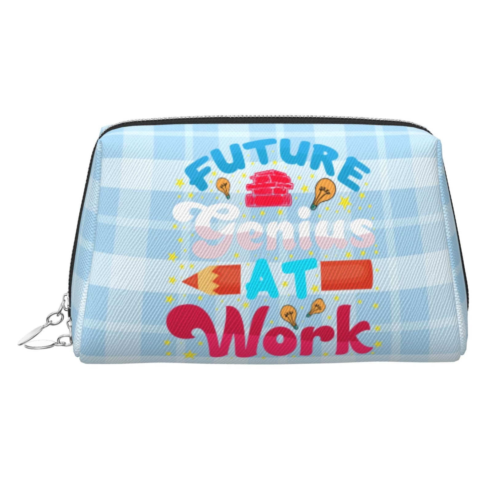 FAIOJA Future Genius At Work PVC Leather Clutch Zipper Makeup Bag For Women (Large) Portable Toiletry Bag With Divided Pockets Travel Storage Pouch