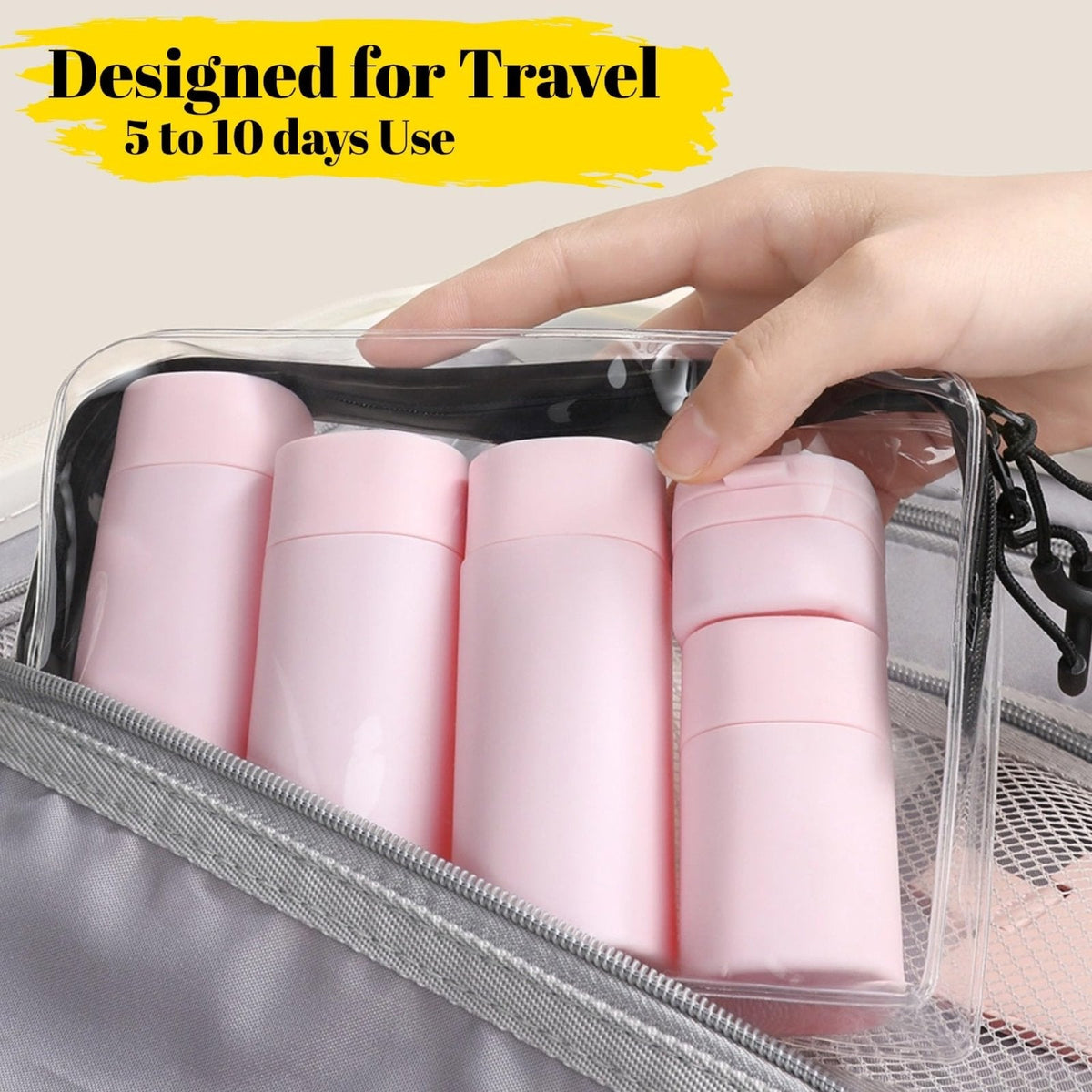 FANPOI 5pcs Travel Bottles Toiletry Containers Set, TSA Approved, Travel Essentials, Portable Travel Bottles with Clear Toiletry Bag