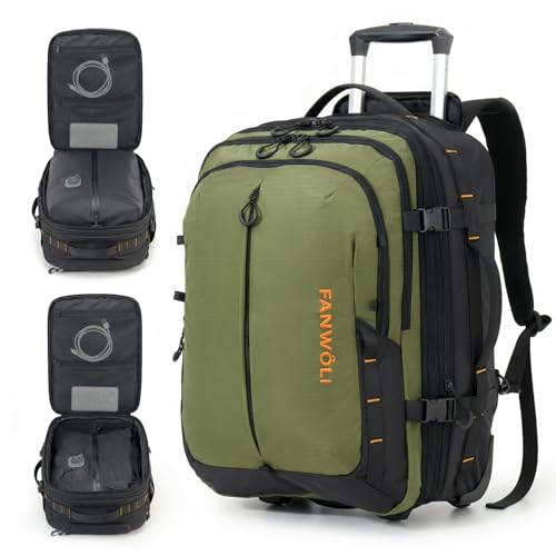 Fanwoli Rolling Vacuum Backpack Travel with One-Button Compression,Carry-On