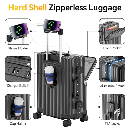 Faqy Z Carry On Luggage with Front Pocket, Zipperless Suitcase, Gray, 20 in
