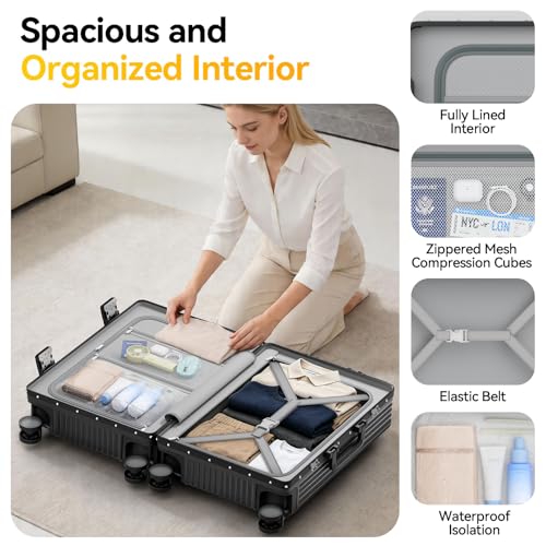 Faqy Z Carry On Luggage with Front Pocket, Zipperless Suitcase, Gray, 20 in