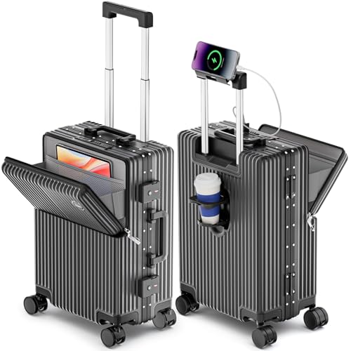 Faqy Z Carry On Luggage with Front Pocket, Zipperless Suitcase, Gray, 20 in