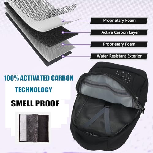 FEDESERN Smell Proof Backpack with Lock,Water Resistant Smell Proof Bags Travel Laptop Backpack,Large Capacity Carbon Enduring Smell Proof Stash Bag with Lock for Men Women (Black)