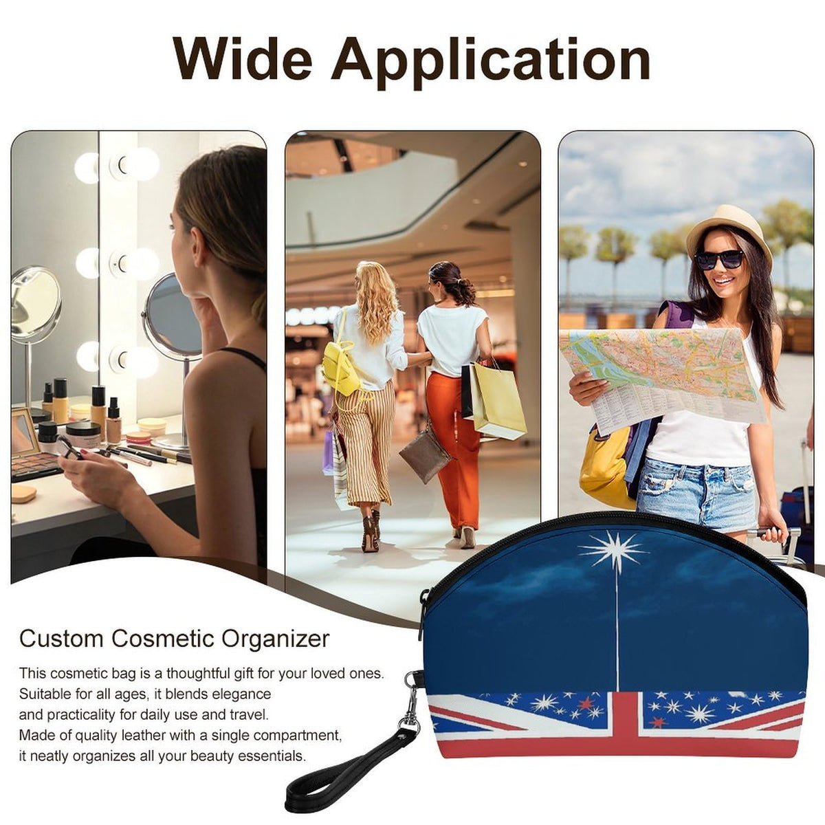 FekiLoot New Zealand Flag Makeup Bag for Women Travel Makeup Organizer Large Capacity Cosmetic Bag Water - resistant Toiletry Bags Portable Cosmetic Case Personalized Leather Makeup Bags