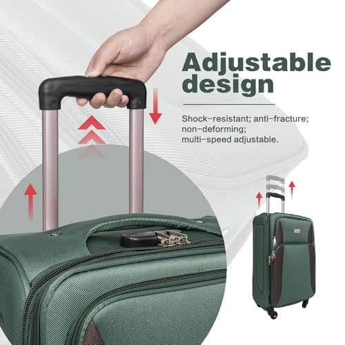 FELICIFE Softshell Luggage, Expandable 4 Piece Set (20/24/28/32 Inch) Suitcase, Softside Lightweight Luggage Travel Set, Exterior Pockets Multiple Compartments (Dark Green)