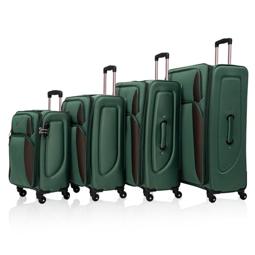FELICIFE Softshell Luggage, Expandable 4 Piece Set (20/24/28/32 Inch) Suitcase, Softside Lightweight Luggage Travel Set, Exterior Pockets Multiple Compartments (Dark Green)