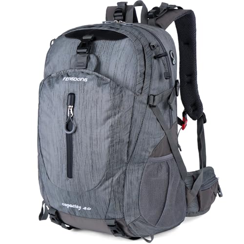 FENGDONG 40L Waterproof Lightweight Hiking,Camping,Travel Backpack for Men Women Gray