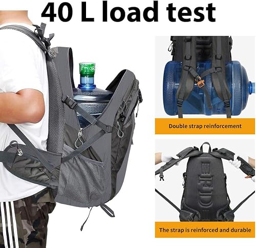 FENGDONG 40L Waterproof Lightweight Hiking,Camping,Travel Backpack for Men Women Gray
