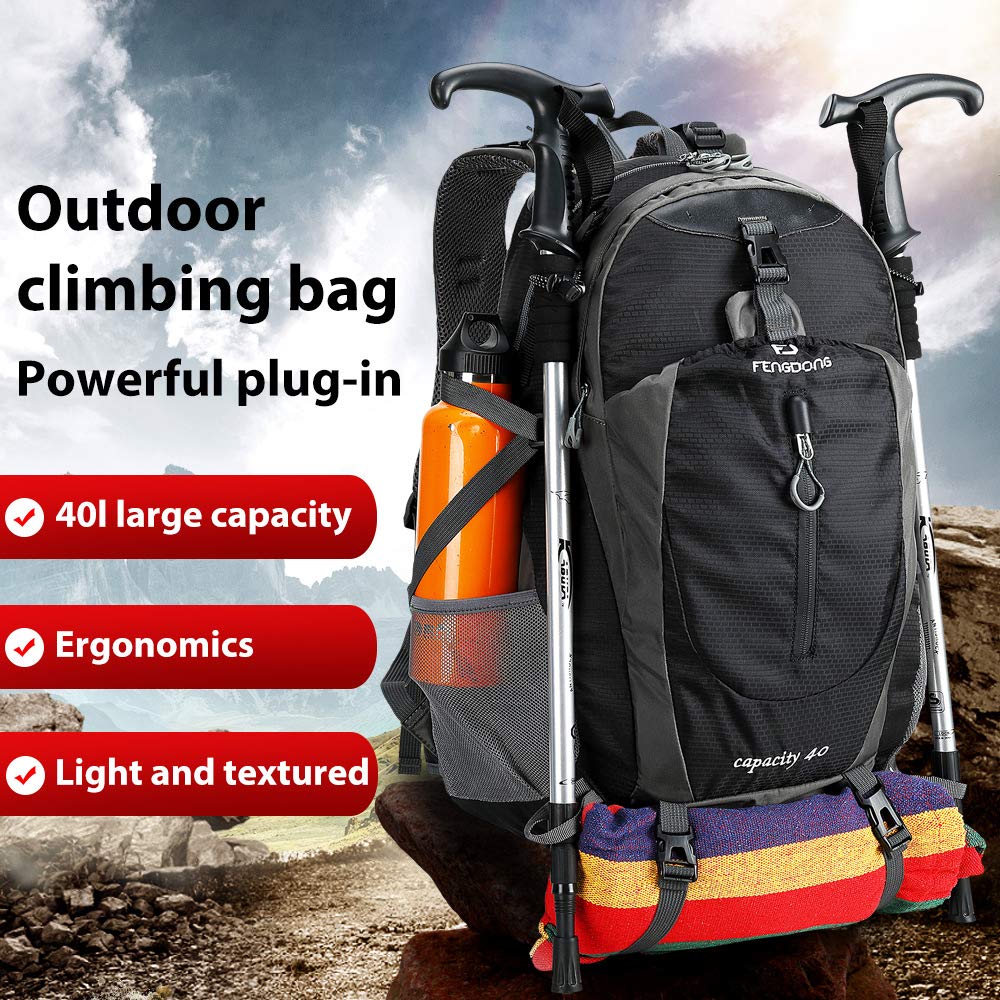 FENGDONG 40L Waterproof Lightweight Outdoor Daypack Hiking,Camping,Travel Backpack for Men Women Black