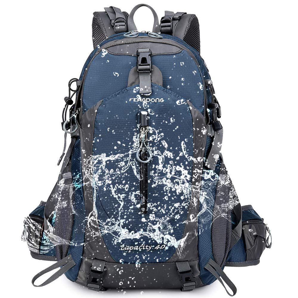 FENGDONG 40L Waterproof Lightweight Outdoor Daypack Hiking,Camping,Travel Backpack for Men Women Blue