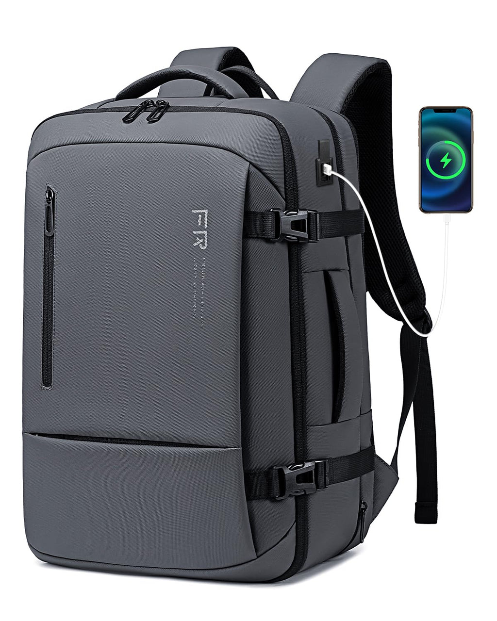 Fenree.geer 17.3 Inch Travel Laptop Backpack for Men, Water Resistant Carry On Backpack with USB Port, Expandable Computer Daypack, Grey Business Backpack for College/Work