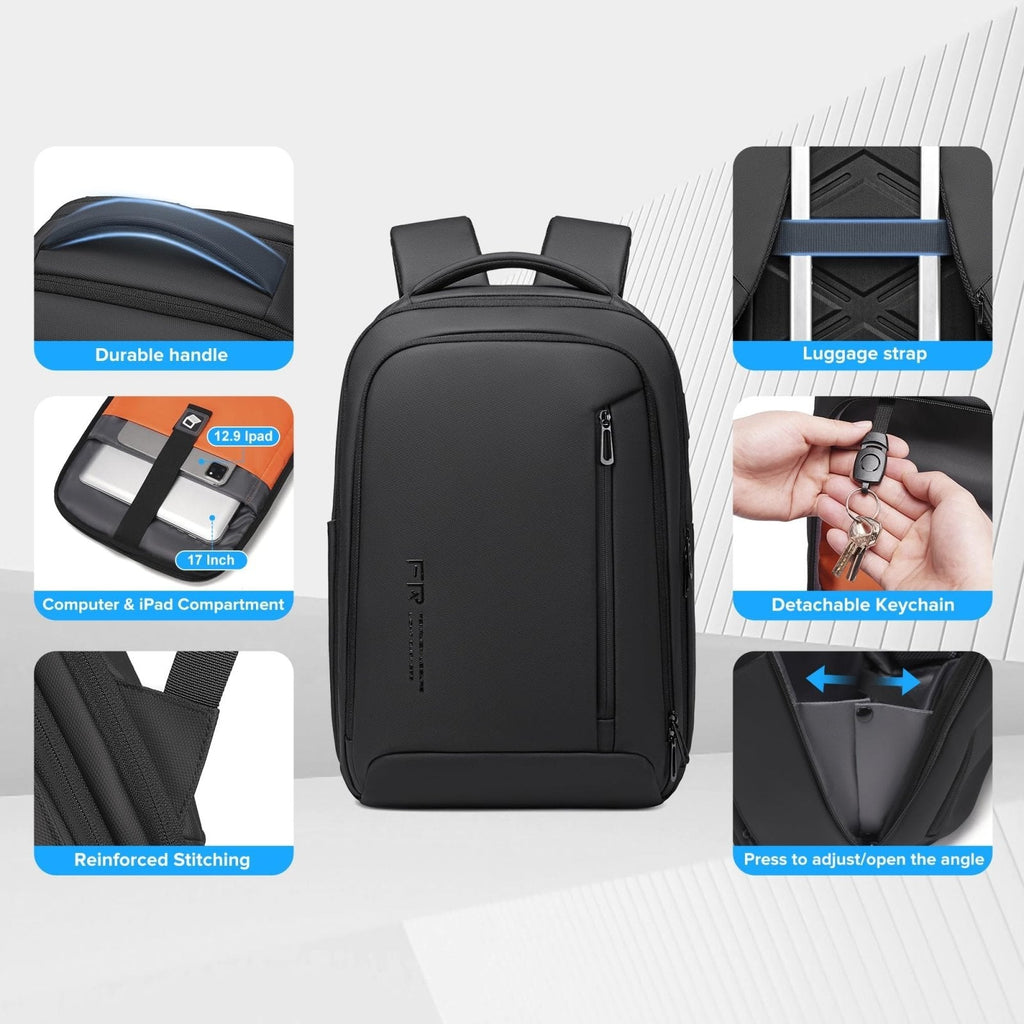Fenree.geer Business Travel Backpack for Men, Expandable Water Resistant 17 Inch Laptop Backpack with USB Port, Black Computer Backpack for College/Work