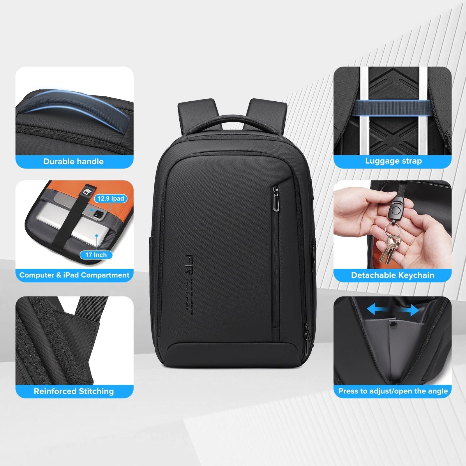 Fenree.geer Business Travel Backpack for Men, Expandable Water Resistant 17 Inch Laptop Backpack with USB Port, Black Computer Backpack for College/Work