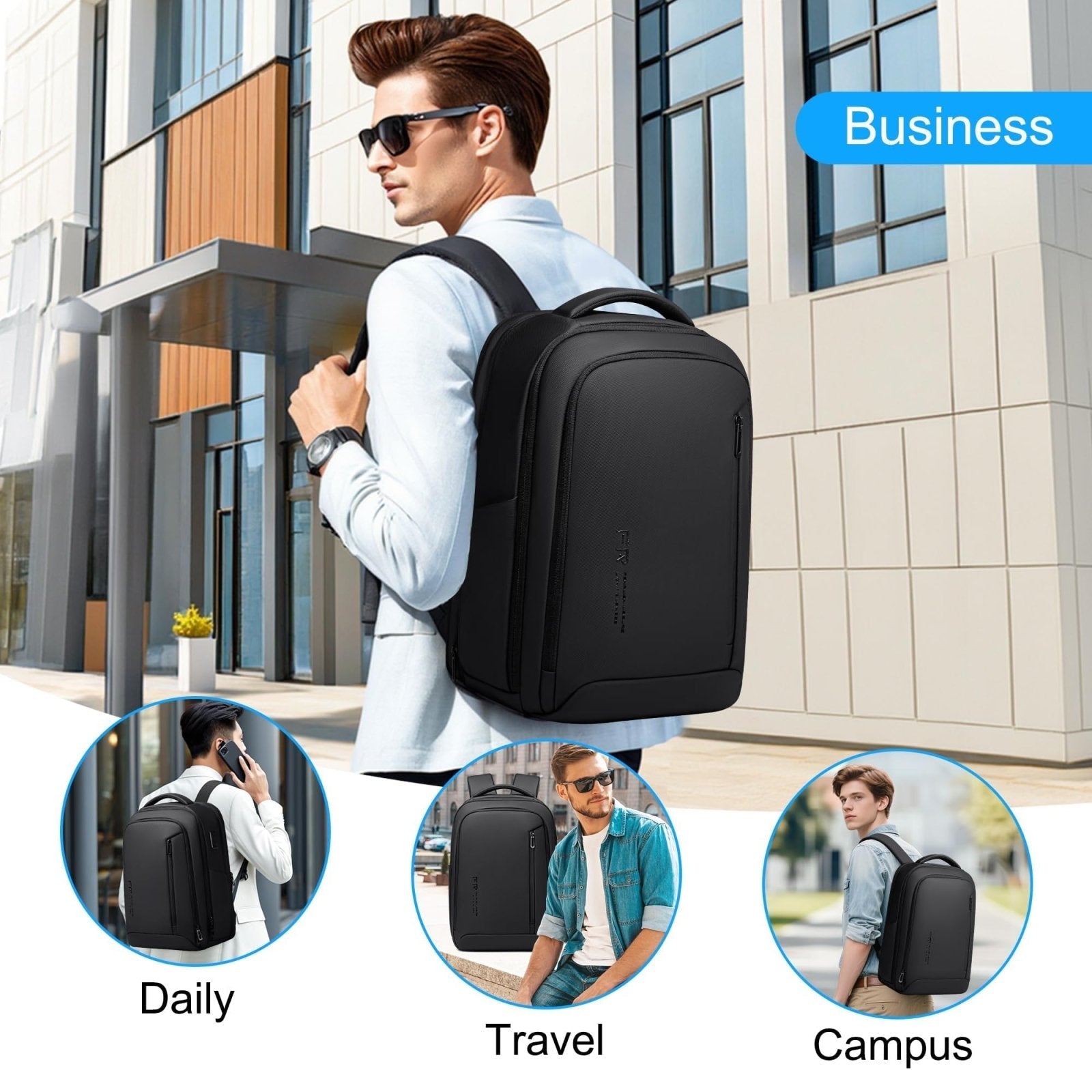 Fenree.geer Business Travel Backpack for Men, Expandable Water Resistant 17 Inch Laptop Backpack with USB Port, Black Computer Backpack for College/Work