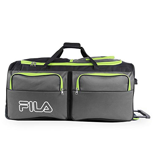 Fila 7 - Pocket Large Rolling Duffel Bag, Grey/Lime, One Size