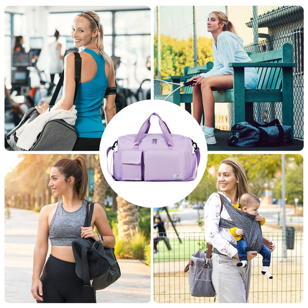 FIORETTO Women's Gym Duffle Bag with Shoes Compartment, 30L Capacity, Ideal for Travel, Gym, Sports, Duffel, Weekender, Lavender