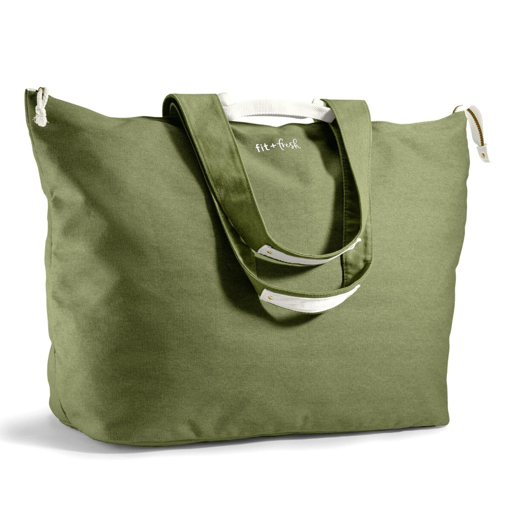 Fit & Fresh Large Beach Bag for Women - Extra Large Travel Tote With Pockets, Olive