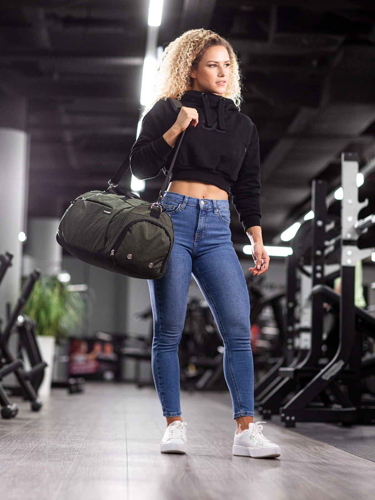Fitgriff® Gym Bag for Men & Women with Shoe & Wet Compartment - Duffle Bag for Travel, Sports, Fitness & Workout (Army Green, 19 x 10 x 10″ (Small))