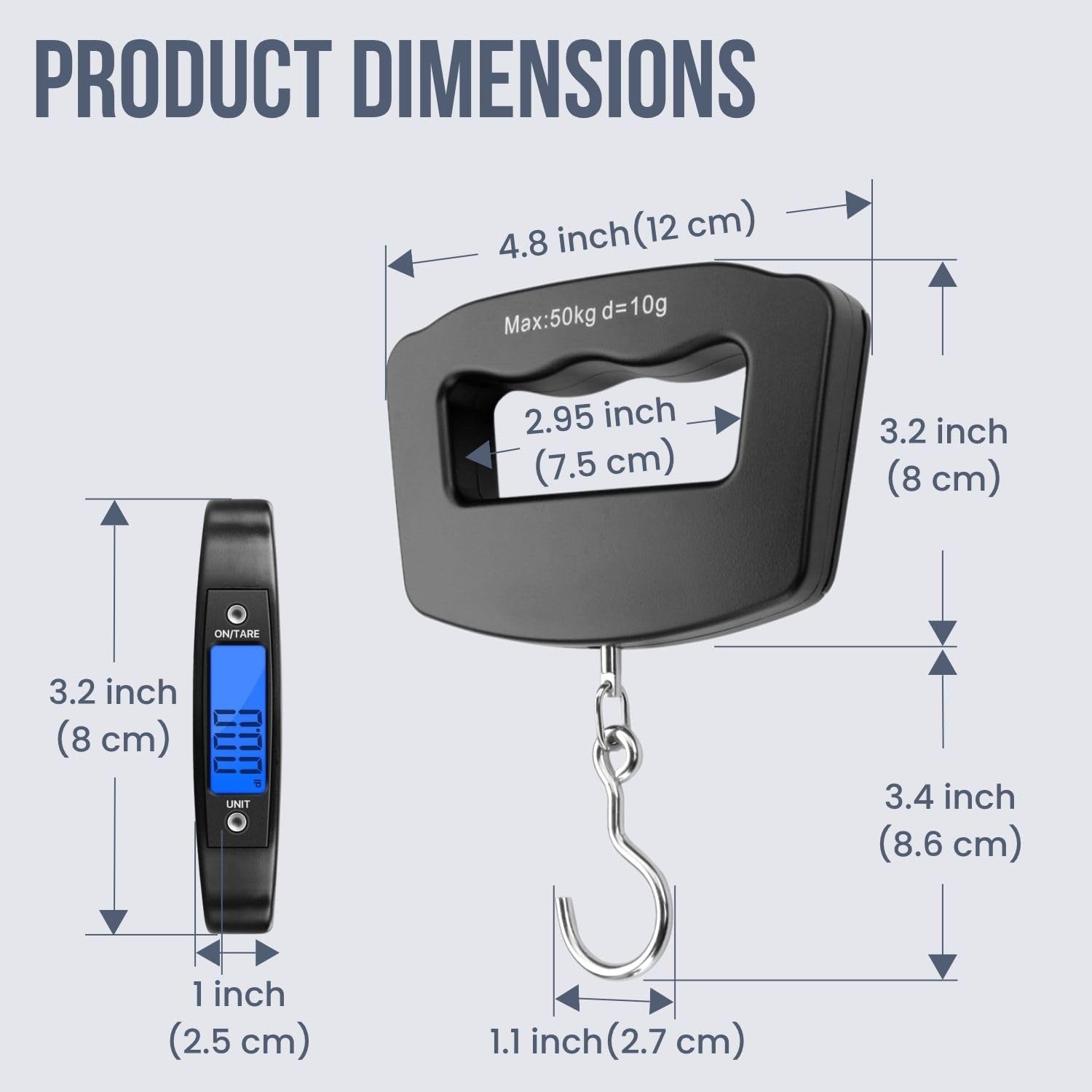 Flexzion Digital Luggage Scale, Baggage Weight Scale, 110 Lb (50 Kg) with 10g Deviation, Portable Handheld Suitcase Weight Scale with Hook for Travel, Fish Weighing, Black