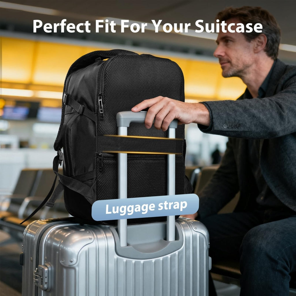 Fmeida Flight Approved Carry On Backpack for Ryanair Fits 14" Laptop - 20L Underseat Airplane Approved Weekender Bag, Anti - Theft Travel Backpack, Personal Item Bag Black