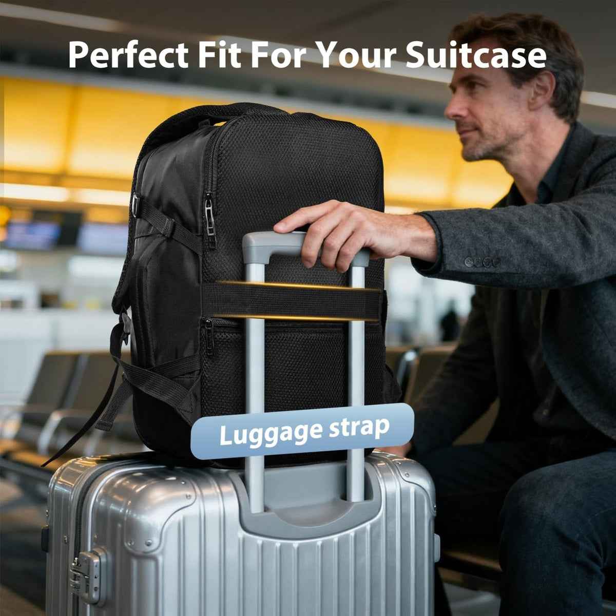 Fmeida Flight Approved Carry On Backpack for Ryanair Fits 14" Laptop - 20L Underseat Airplane Approved Weekender Bag, Anti - Theft Travel Backpack, Personal Item Bag Black