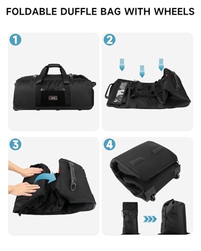 Foldable 120L Rolling Duffle Bag with Wheels | Extra Large Travel Duffle Bag with Shoes Compartment, Backpack Straps Gym Bag for Weekend & Overnight Trips, Camping, Moving | Includes 3 Packing Cubes
