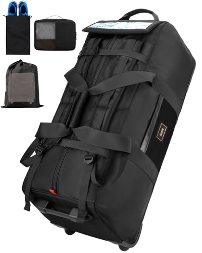 Foldable 120L Rolling Duffle Bag with Wheels | Extra Large Travel Duffle Bag with Shoes Compartment, Backpack Straps Gym Bag for Weekend & Overnight Trips, Camping, Moving | Includes 3 Packing Cubes